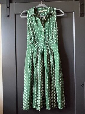 NWT Anthropologie Green Polka Dot Sleeveless Midi Dress